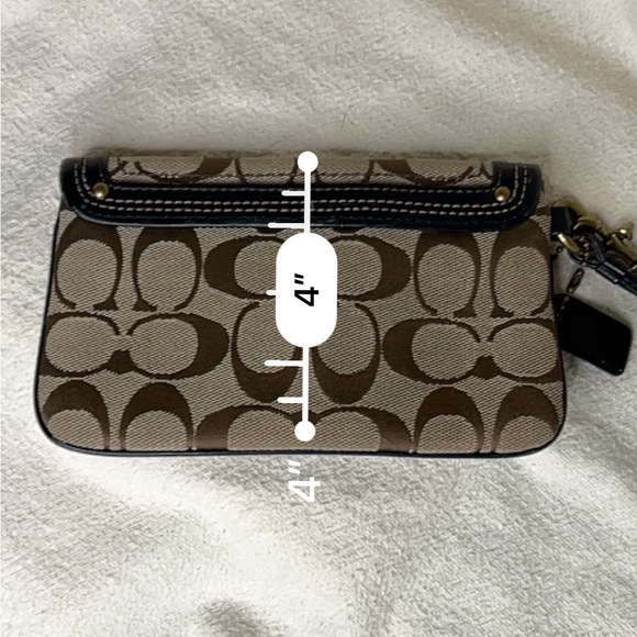 Coach Legacy Signature Brown Canvas & Leather Turnlock Wristlet Striped Interior - Picture 13 of 14